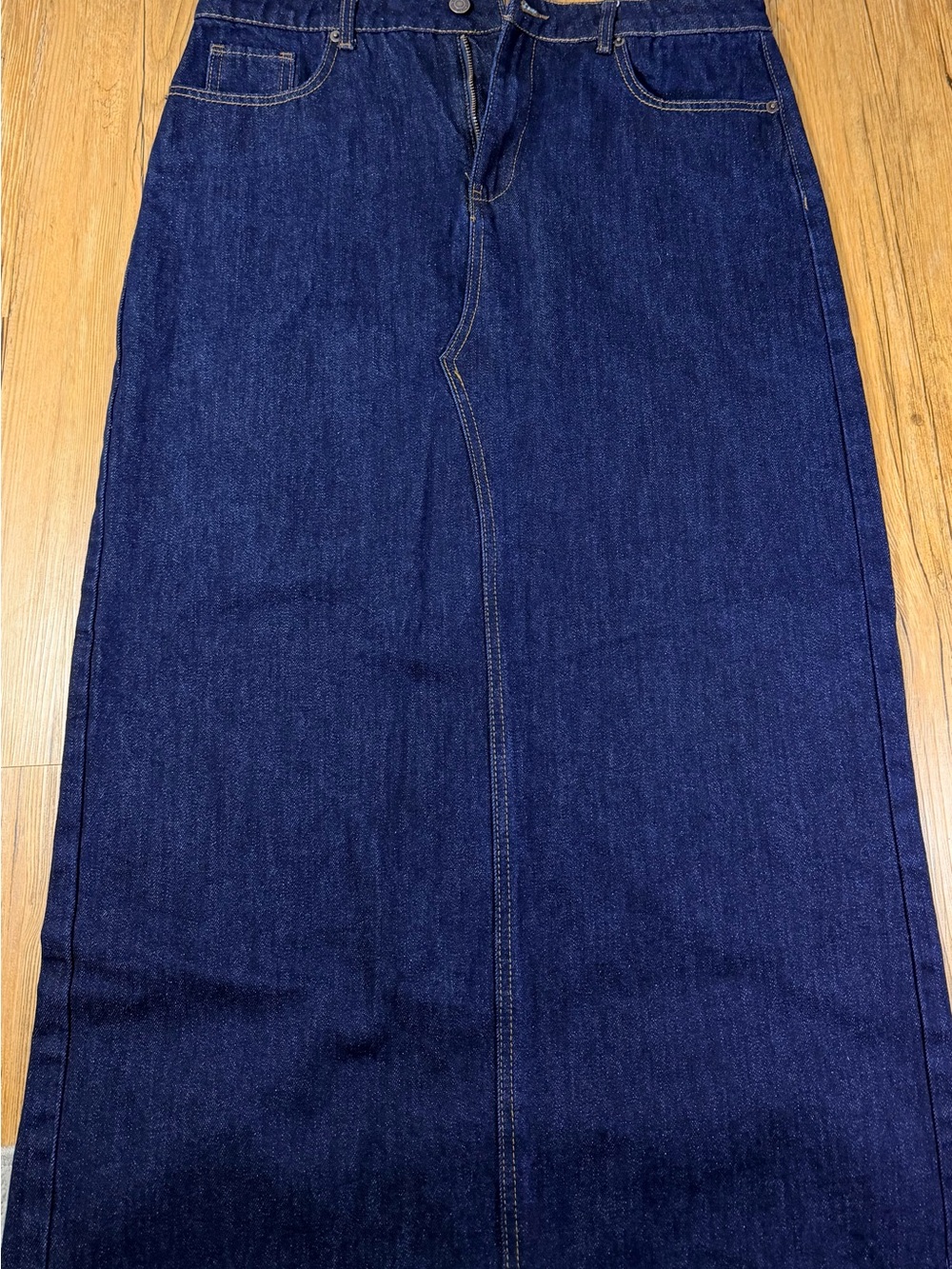 JustFab Womens 32 Dark Wash Denim Maxi Skirt Long Jean Back Slit Y2K
